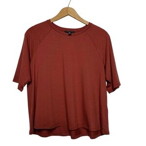 Eileen Fisher Deep Terracotta Tencel Crew Neck Elbow Sleeve Top petite small